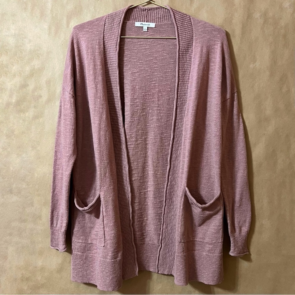 Madewell | Bradley Cardigan Sweater Open Front Textured Cotton Dusty Rose Size S